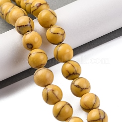 合成ターコイズビーズ連売り  染め  ラウンド  ゴールド  12mm  穴：1.2mm  約33個/連  15.16インチ（38.5cm）&nbsp;G-L605-G01-04C