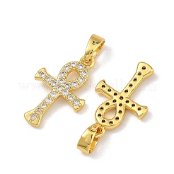 イースター 真鍮製マイクロパヴェ クリアキュービックジルコニアペンダント  クロスチャーム  18KGP本金メッキ  18x11x2mm  穴：4x2.5mm&nbsp;CU-L277-05G