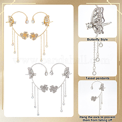4Pcs 4 Style Butterfly & Flower Crystal Rhinestone Climber Wrap Around Earrings&nbsp;EJEW-AN0001-01