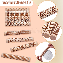10Pcs 10 Styles Wood Handle Clay Texture Roller&nbsp;TOOL-CN0001-12B
