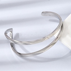 女性用304ステンレススチールカフバングル  ステンレス鋼色  内径：1.89インチ（4.8cm）x2.05インチ（5.2cm）&nbsp;BJEW-D408-29P