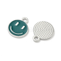 合金エナメルチャーム  笑顔とフラットラウンド  プラチナ  ティール  14.5x12x1.5mm  穴：1.8mm&nbsp;LS-ENAM-YW0006-03K