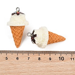 不透明樹脂ペンダント  模造食品  プラチナメッキ鉄ループ付き  アイスクリームのチャーム  ミックスカラー  36~37.5x20mm  穴：2mm&nbsp;RE-CBAF00C-04P