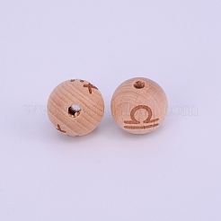 天然の未染色ブナビーズ  十二星座模様  印刷  ラウンド  バリーウッド  20x18mm  穴：4.5mm&nbsp;WOOD-WH0101-34