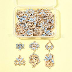 36 個 6 スタイル合金シャンデリアコンポーネントリンク  コーンフラワーブルーのエナメル  ライトゴールド  混合図形  20~35x15~24x1.5~2.5mm  穴：1.4~1.6mm  6個/スタイル&nbsp;FIND-FS0004-43