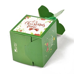 クリスマステーマ紙折りギフトボックス  リボン付き  プレゼント用キャンディークッキーラッピング  ライムグリーン  クリスマステーマの模様  8.8x8.8x18cm&nbsp;CON-G012-03C
