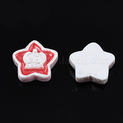 オペーク樹脂カボション  エナメル  王冠を持つスター  クリムゾン  10x10x3mm&nbsp;CRES-S302-72D