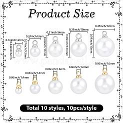 100個、10種類のスタイルのABSプラスチックパールペンダント  ラウンド  合金ループ付き  ホワイト  6~15x4~12mm  穴：1.6mm  10個/スタイル&nbsp;FIND-BM0001-38