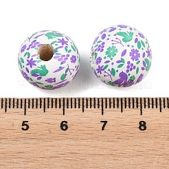 プリントウッドヨーロピアンビーズ  花模様の丸  大穴ビーズ  ミディアム蘭  15.5~16x14.5~15mm  穴：4.5mm&nbsp;WOOD-G029-06B