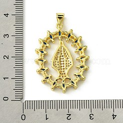 真鍮マイクロペーブカラフルな立方ジルコニアペンダント  カドミウムフリー＆ニッケルフリー＆鉛フリー  18KGP本金メッキ  huamn  オーバル  32.5x24.5x4mm  穴：4x3mm&nbsp;KK-H472-51F-G