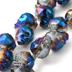 透明電気メッキガラスビーズ連売り  虹メッキ  ファセット頭蓋骨  藤紫色  15x13x13.5mm  穴：1.4mm  約48~50個/連  22.83~23.23インチ（58~59cm）&nbsp;GLAA-G104-02D