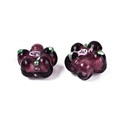 手作りランプワークビーズ連売り  バンピー  花  パープル  13.5~14x14.5~15x7~8mm  穴：1.4mm  約28個/連  14.57インチ（37cm）&nbsp;LAMP-D015-08B-01