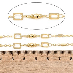 真鍮の長方形のリンク チェーン  ハンダ付け  スプールで  丸いビーズで  18KGP本金メッキ  6.5x5x1mm&nbsp;CHC-B025-06G