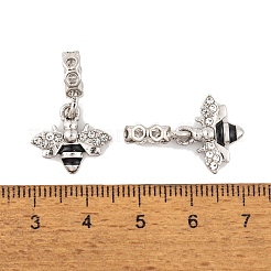 ラック メッキ 合金 クリスタル ラインストーン ヨーロピアン ダングル チャーム  黒エナメルのハチの大きな穴のペンダント  プラチナ  24.5mm  ハチ：15.5x15x2.5mm  穴：4.5mm&nbsp;FIND-C055-26P