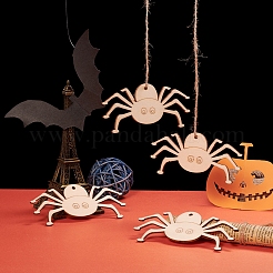 クモの形のハロウィーンの空白の木製切り抜きの装飾品  ハロウィンハンギングデコレーション用  キッズクラフトdiyパーティー用品  バリーウッド  53x110x2mm  穴：3.8mm  ロープ：320x1mm&nbsp;WOOD-L010-02