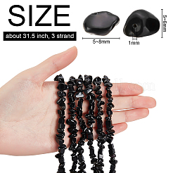 天然黒曜石チップビーズ3本  5~8x5~8mm  穴：1mm  約31.5インチ&nbsp;G-BC0001-24