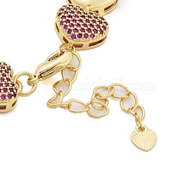 Rack Plating Brass Micro Pave Cubic Zirconia Heart Link Chain Bracelets for Women&nbsp;BJEW-B109-01G-02