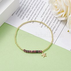 Natural Malaysia Jade(Dyed) Round Beaded Stretch Bracelet with 304 Stainless Steel Star Charms&nbsp;BJEW-JB08059-01
