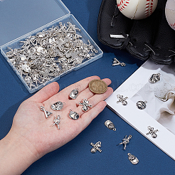 120pcs6スタイルチベットスタイルアロイペンダント  スポーツテーマチャーム  混合図形  18~25x10~19x3~6mm  穴：1.2~2.5mm  20個/スタイル&nbsp;FIND-PH0029-46