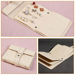 PUレザーイヤリング収納バッグ  イヤリング用のジュエリーロール  長方形  フローラルホワイト  163x140x33mm&nbsp;AJEW-SP0006-24A