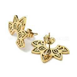 304ステンレススチールスタッドピアス  中空の花  ゴールドカラー  15x22mm&nbsp;LS-EJEW-H122-03G
