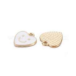 合金エナメルチャーム  カドミウムフリー＆鉛フリー  ライトゴールド  笑顔の心  ホワイト  13x12x1.5mm  穴：1.6mm&nbsp;X-ENAM-T016-12E-RS