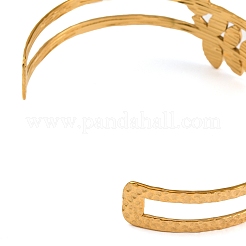 304 Stainless Steel Hollow Leaf Open Cuff Bangles for Women&nbsp;BJEW-K241-03A-G