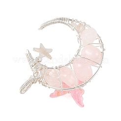 Natural Rose Quartz Round Chip Wire Wrapped Pendants&nbsp;PALLOY-TA00437-03