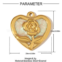 304ステンレススチールエナメルペンダント  花のチャーム付きハート  イオンプレーティング（ip）  18KGP本金メッキ  25x25mm&nbsp;STAS-OY006-57G