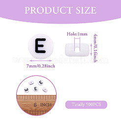 500個のアクリル横穴レタービーズ  フラットラウンド  文字.e  7x4mm  穴：1mm  500pc&nbsp;OACR-YS0001-03E