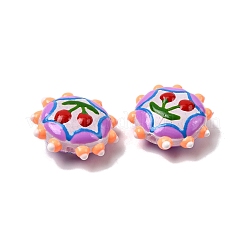 焼き絵の具、ガラス、エナメル、ビーズ  フラットラウンド  バンピー  チェリー  19x19.5x8.5mm  穴：1.2mm&nbsp;LAMP-K039-34L