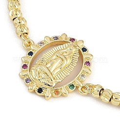 Virgin Mary Theme Brass Micro Pave Cubic Zirconia Slider Bracelets for Women&nbsp;BJEW-U013-02G-03