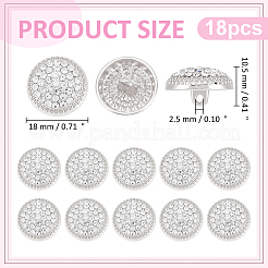 18穴亜鉛合金ラインストーンシャンクボタン1個  フラットラウンド  服飾材料  銀  18x10.5mm  穴：2.5mm&nbsp;BUTT-WR0001-36S