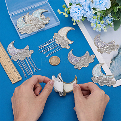 9個のグレイン＆ラインストーン刺繍自己接着糸アイロン接着/縫い付けパッチ  布のアップリケ  月と雲  ミックスカラー  61~102x58x2mm&nbsp;PATC-FG0003-57