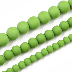 オペークガラスビーズ連売り  艶消し  ラウンド  ライムグリーン  6~6.5mm  穴：1.4mm  約67~70個/連  14.76インチ〜15.16インチ（37.5~38.5cm）&nbsp;GLAA-T032-P6mm-MD06