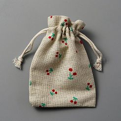 ジュート布製保存袋  巾着袋  桜模様の長方形  淡いチソウ  14.3x10.3x0.55cm&nbsp;ABAG-TAC0001-12