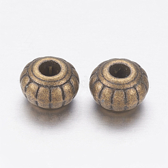 チベット風合金ビーズ  ロンデル  カドミウムフリー＆鉛フリー  アンティークブロンズ  6x4.5mm  穴：1.5mm&nbsp;K0PB3071
