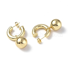 Brass Ring with Ball Dangle Stud Earrings&nbsp;EJEW-P214-07G