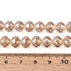 透明なガラスの丸いビーズ連売りを電気メッキする  多面カット  桃パフ  7.5~8.5x7~7.5mm  穴：1.2~1.6mm  約25~26個/連  6.89~7.48''（17.5~19センチメートル）&nbsp;EGLA-T029-8mm-12T-14