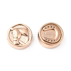 304ステンレススチールビーズ  馬の模様とフラットラウンド  ローズゴールド  10.5x5mm  穴：2mm&nbsp;STAS-C055-02RG