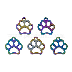 ステンレス製ペットチャーム201個  犬の足跡  レーザー切断  虹色  13x12x1mm  穴：1.5mm  15個/箱&nbsp;STAS-CA0001-01