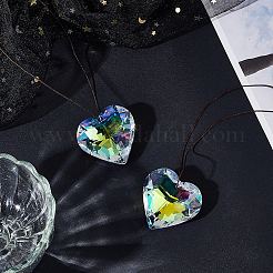 ガラスハートペンダント装飾2個  壁掛け飾り  クリアAB  43.5x45x24mm&nbsp;AJEW-BBC0002-30A