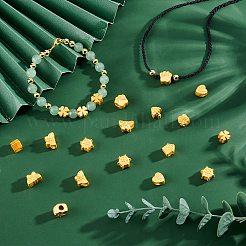 48個 8スタイル ラックメッキ合金ヨーロピアンビーズ  大穴ビーズ  傘と蝶とクローバー  マットゴールドカラー  9~12x9~12.5x6.5~8.5mm  穴：4~5mm  6個/スタイル&nbsp;FIND-PH0010-31