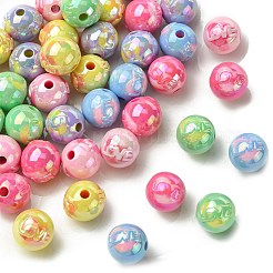 50個メッキアクリルビーズ  言葉の愛とラウンド  ミックスカラー  15x15.8x17mm  穴：3.8mm&nbsp;OACR-CJ0002-18