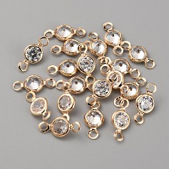 合金クリア キュービックジルコニア コネクタ チャーム  フラットラウンドいリンク  透明  4.5x10x2.5mm  穴：1.2mm&nbsp;FIND-WH0128-11C-KCG