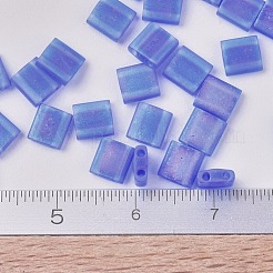 MIYUKIティラビーズ  日本製シードビーズ  2穴  （tl150fr）マット透明サファイアブルーab  5x5x1.9mm  穴：0.8mm  約118PCS /ボトル  10 G /ボトル&nbsp;SEED-JP0008-TL0150FR