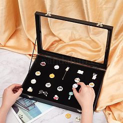 木製ピンの陳列ケース  バッジプレゼントボックス  ベルベットとポリエステルのカバー付き  鉄製ラッチロック & フォームインナーパッド  アクリルクリアウィンドウ  ブラック  349x238x48mm  内径：333x225x10mm&nbsp;CON-WH0084-31
