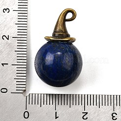 天然ラピスラズリの丸型ペンダントと合金の魔女帽子  アンティークブロンズ  27~27.5x16~16.5mm  穴：1.5x2mm&nbsp;G-D311-01AB-02