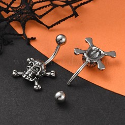 Skull 316 Surgical Stainless Steel Belly Button Rings&nbsp;EJEW-G416-04AS