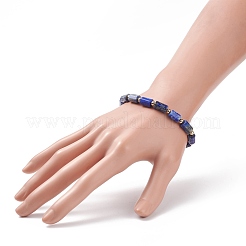 天然ラピスラズリ コラム ビーズ ストレッチ ブレスレット  女性のためのアクセサリー用原石のアクセサリー  内径：2-1/8インチ（5.4cm）&nbsp;BJEW-JB08596-03